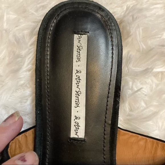 & Other Stories Black Leather Fringe Slip On Sandals - Picture 7 of 9